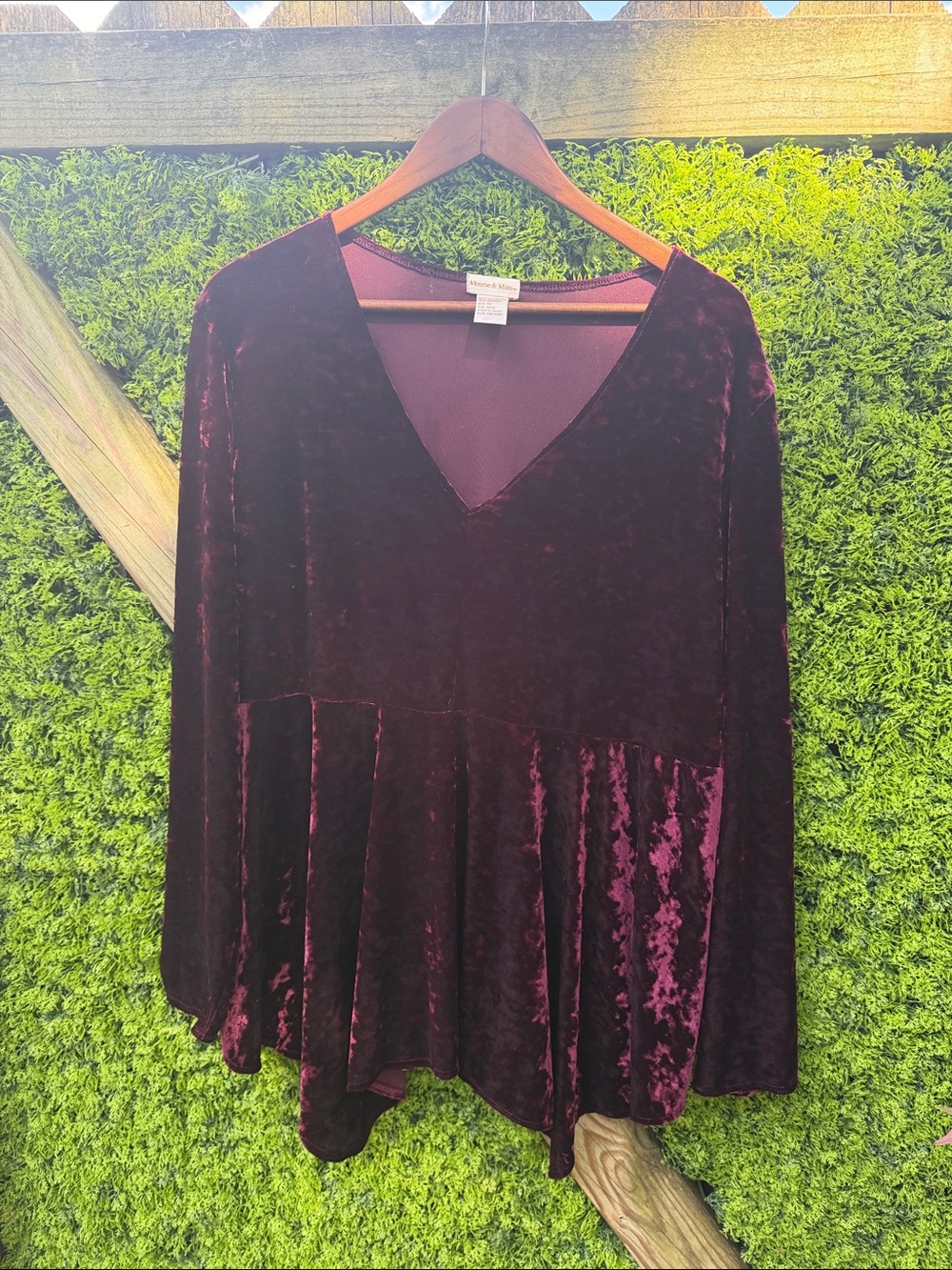 Monroe & Main Velvet V-Neck Peplum Tunic - Wine